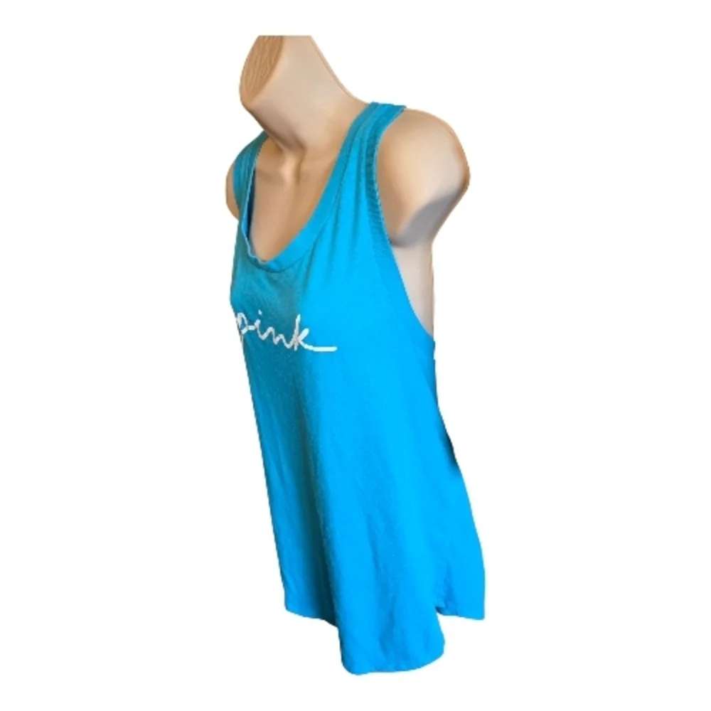 VS PINK Blue Racerback Tank Top Size XL Script Logo Casual - Picture 5 of 7